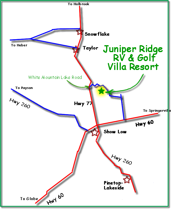 Map to Juniper Ridge RV and Golf Villa Resort